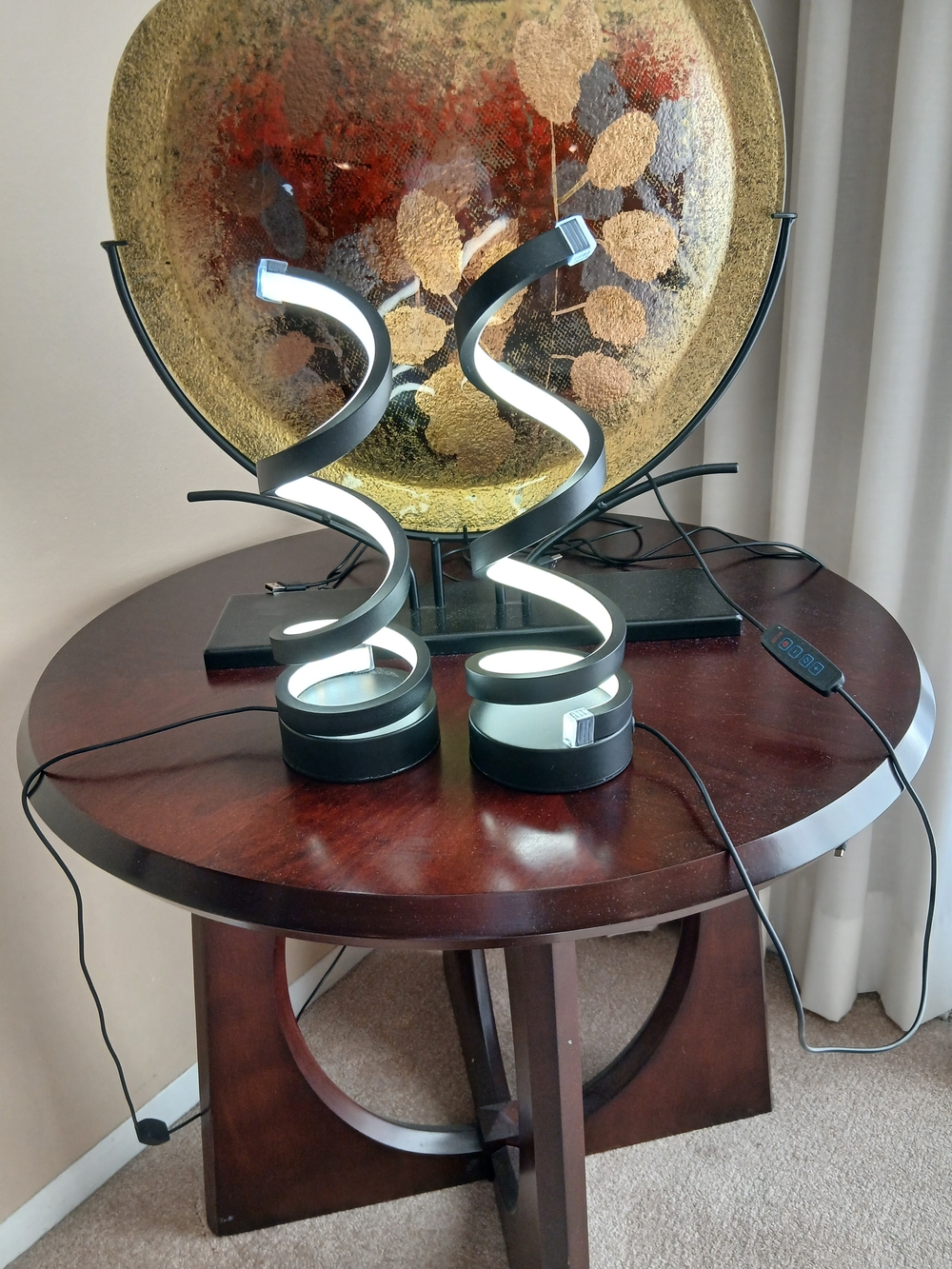 Modern Black Spiral LED Pair Dimmable Spiral Lamps